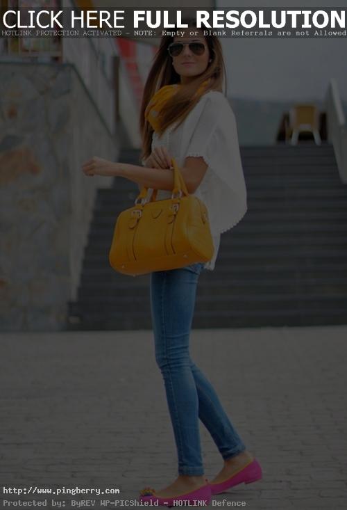 Simple Blue Jeans White Dresses With Scarf
