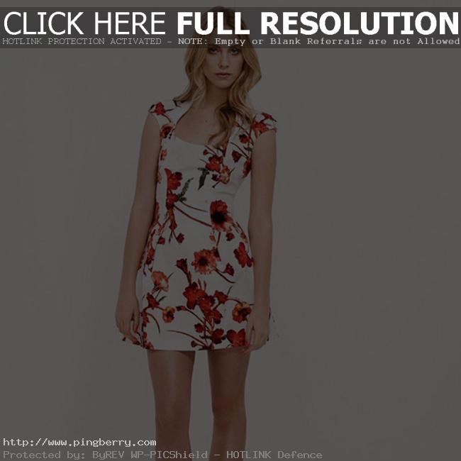white with red flowers evening mini dresses