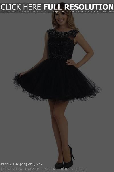 Short Key Hole Back and Lace Prom Dress in Black