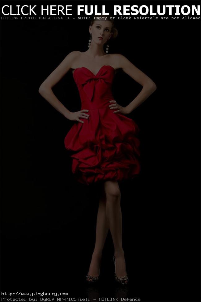 Red Unique Strapless Prom Dress