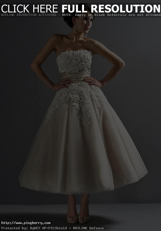 Two-Tone Lace Tulle Tea Length Wedding Dresses