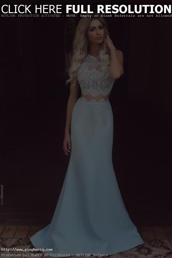 Light Blue Prom Dresses, Satin Prom Dress, white...