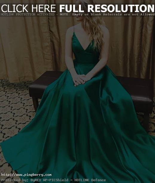 V-Neck Dark Green Charming prom dress, sexy prom dress,Charming prom dress, long...