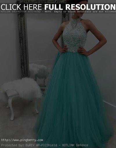 Prom Dresses ,prom gown, blue tulle lace long prom dress for teens, blue evening...