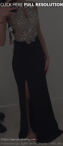 black split side prom dresses, elegant prom dresses, long prom dresses, prom dre...