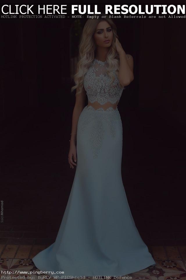 Mermaid prom dress, ball gown, beautiful blue lace chiffon long dress for prom 2...