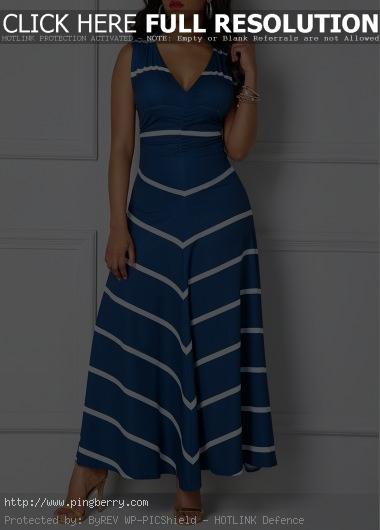 Navy V Neck Cutout Back Printed Maxi Dress on sale only US$36.79 now, buy cheap ...