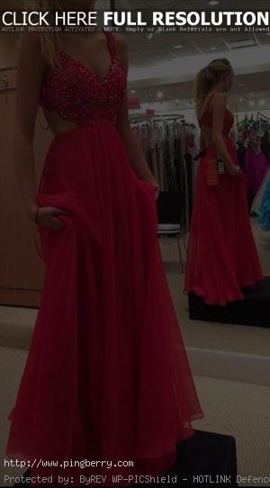 Spaghetti Strap Lace Bodice Prom Dress,Red Prom Gown,Chiffon Backless Prom Dress...