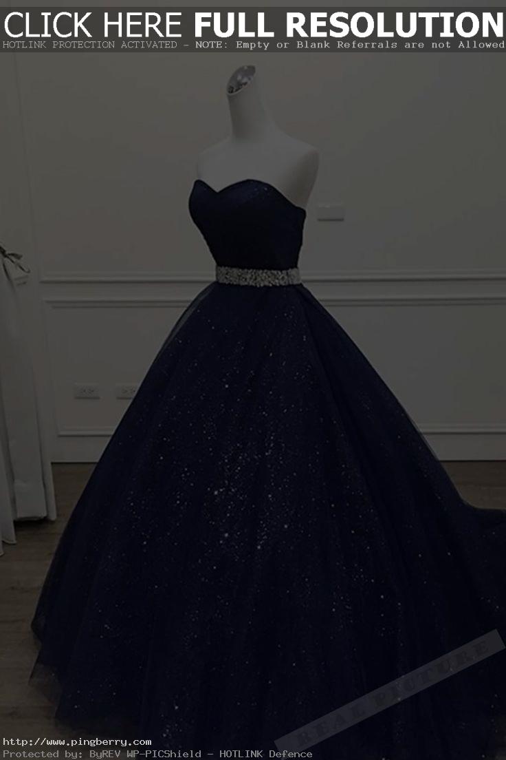 Sparkly dark blue tulle sequins prom dress, evening gown, princess prom dress...