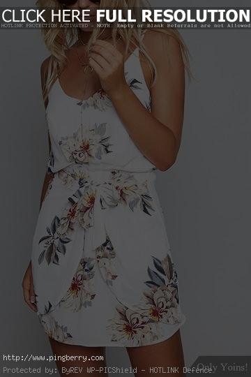 White Sexy Random Floral Print Camis Dress with Middle Waist  from mobile - US$1...