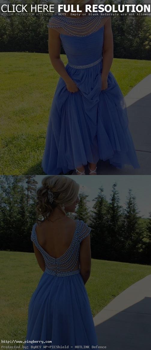 2017 blue long prom dress homecoming dress, Gorgeous A-line Long Light Blue Bead...