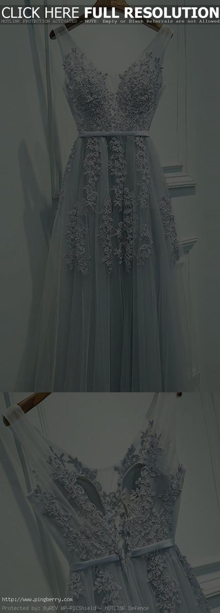 A-line V-neck Floor-length Prom Dress with Appliques Sash...