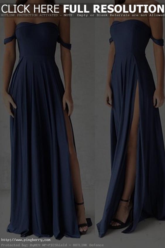 Longue robe bleue échancrée, bustier, Prom dress, robe de soirée...