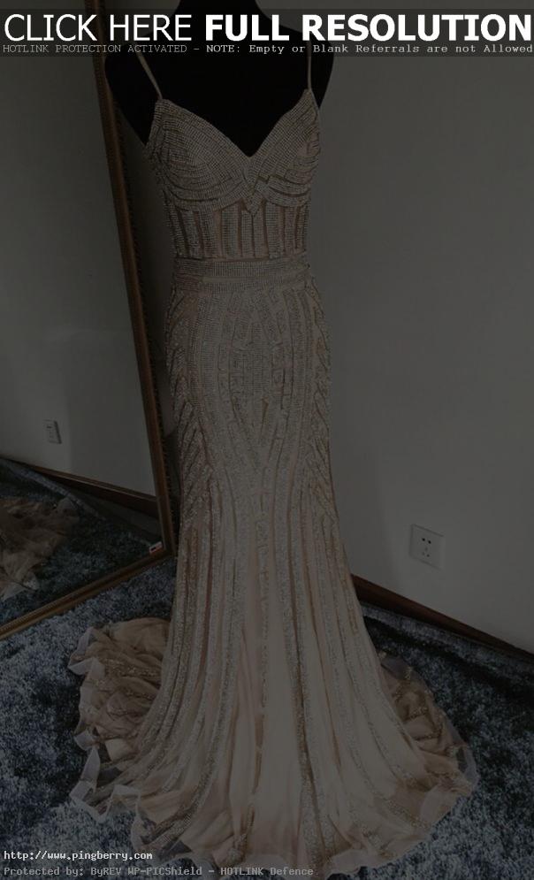 Luxurious Mermaid Spaghetti Straps Champagne Long Prom Dress...