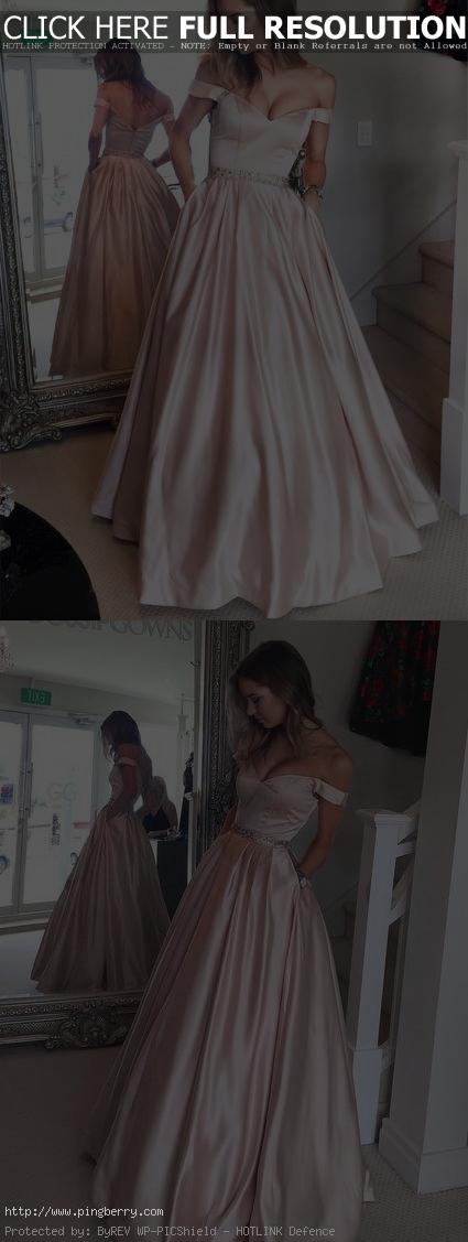 Off Shoulder Ball Gown Pearl Pink Long Prom/Evening...