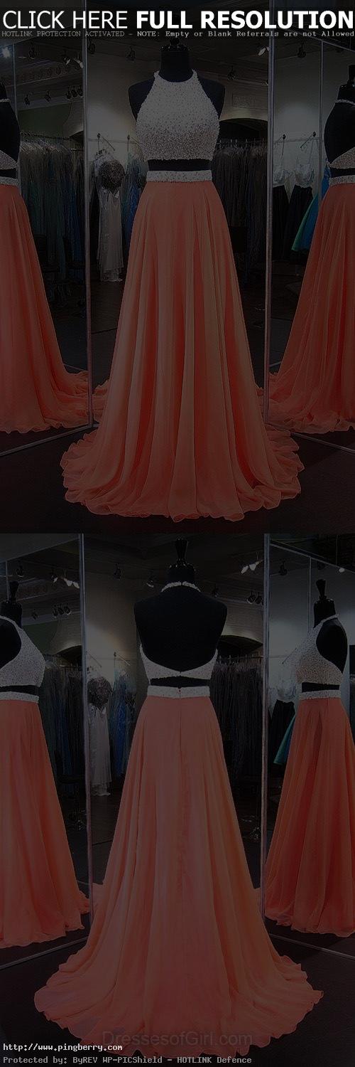 Orange Homecoming Dresses, Perfect A-line Halter Party Dresses, Chiffon Backless...