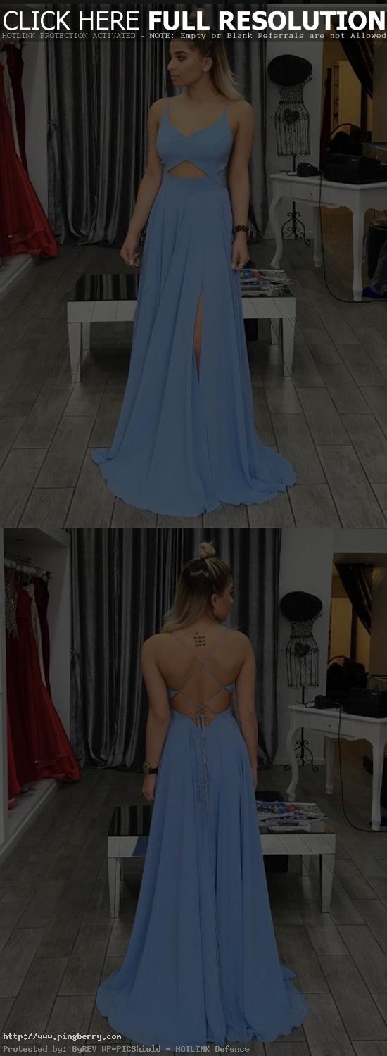 Simple Prom Dress,Blue Prom Dress,V Neck Prom Dress,Backless Evening Dress,Long ...
