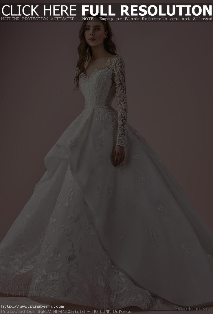 saiid kobeisy 2018 bridal long sleeves v neck heavily embellished bodice romanti...