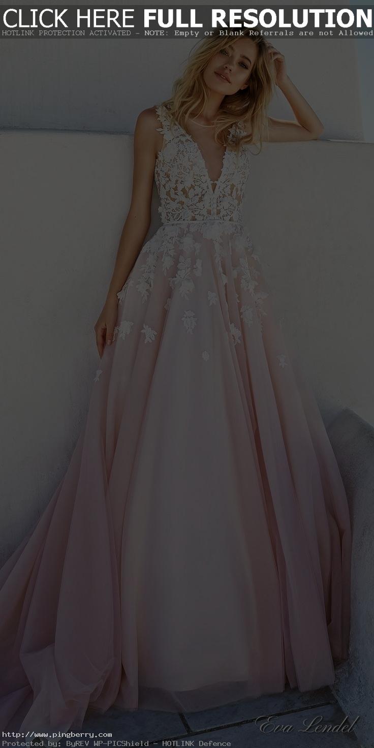 Eva Lendel 2017 | Pretty pink a-line wedding dress with embellished bodice...