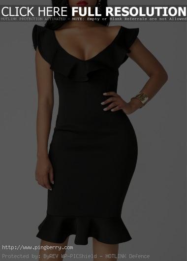 Flouncing V Neck Black Sheath Dress on sale only US$34.42 now, buy cheap Flounci...
