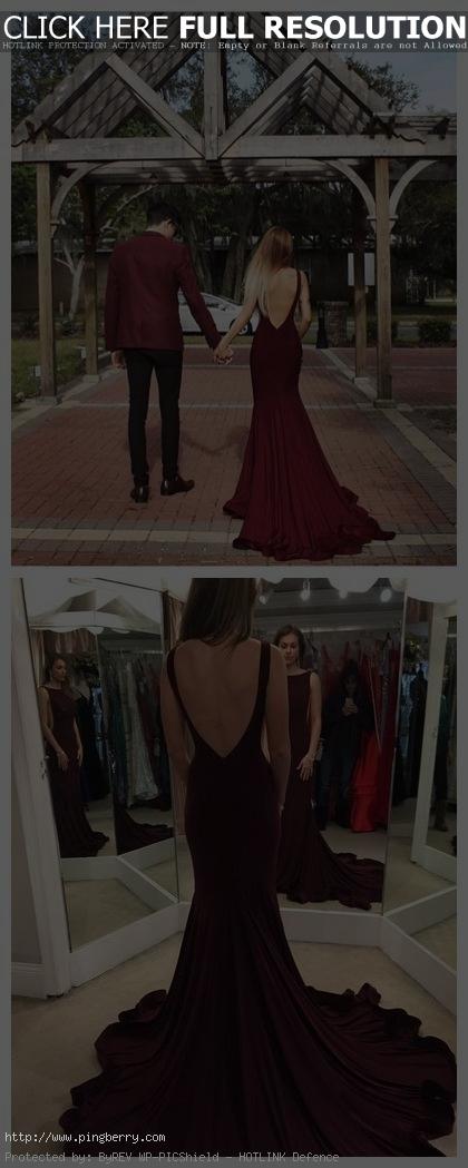Mermaid Prom Gowns Burgundy Backless Prom Gown Open Backs Long Party Dress For T...