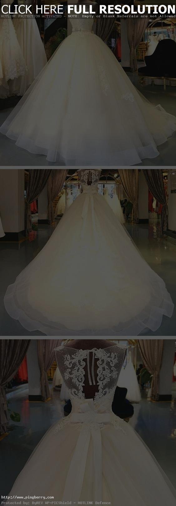 Princess Ball Gown White Tulle Skirt Lace Bodice Wedding Gowns Wedding Dresses U...