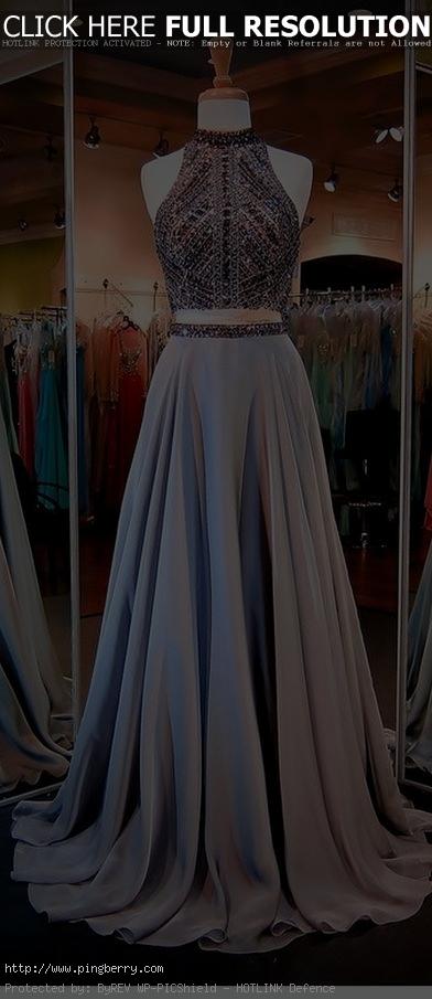Two Pieces Beading Long Prom Dresses ,Popular Party Dress,Fashion Formal Dress...