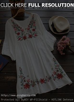 Cotton Floral Half Sleeve Above Knee Casual Dresses (1013483) @ floryday.com...