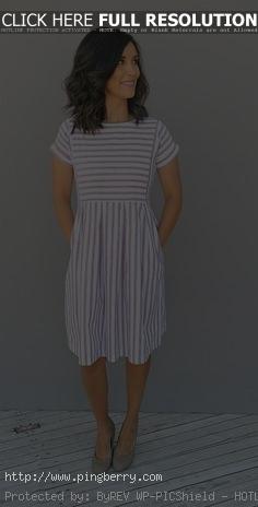 **** Try out Stitch Fix today!  Adorable beige and white striped dress for sprin...