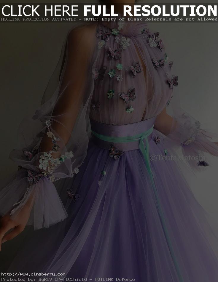 Details - Purple lavender dress color - Tulle dress fabric - Embroidered handmad...