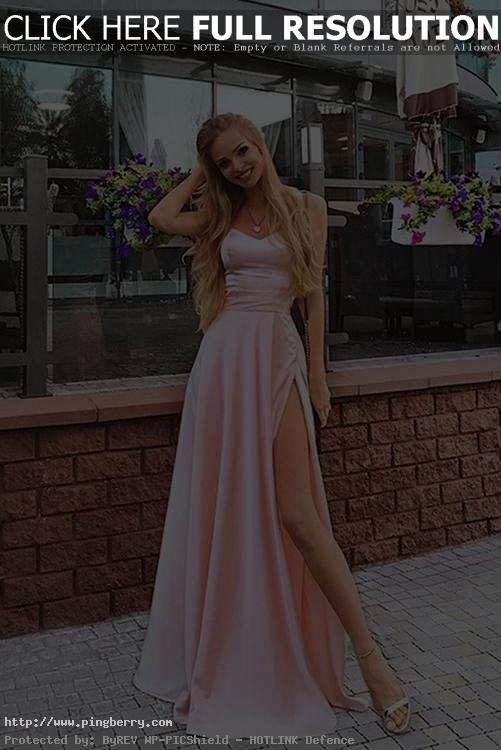 Spaghetti Straps Split Pearl Pink Prom Dress – daisystyledress...